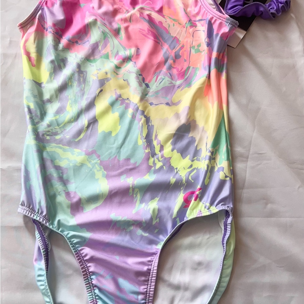 GK Junior Girl's Elite Swirl Leotard Size S junior 3-5 + Scrunchi NEW Pastel